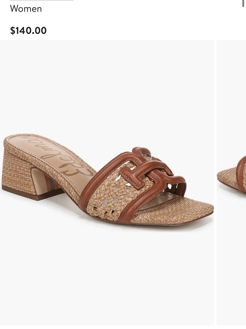 Sam Edelman Tan Raffia Slide Mules with Brown Leather Trim